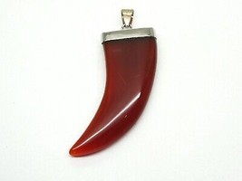 Large Carnelian Horn Shaped Pendant Rhodium Plated Setting New Old Stock - £119.10 GBP