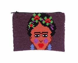 Frida Inspired Orange Face Mexican Artist Czech Glass Seed Beaded Coin Purse Zip - £19.50 GBP