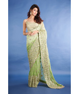 Pista Colour Beautiful Full Embroidery Work Wedding Wear Georgette Saree... - $95.00