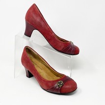 Softspots Womens Brick Red Textured Leather Padded Pump Rose Accent, Size 8 Wide - £17.80 GBP