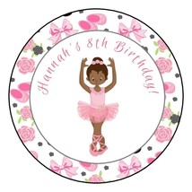 12 Personalized Ballerina party stickers african american pink round labels tags - £9.64 GBP
