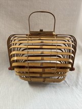 Vintage 50&#39;s Japanese Folding Bamboo Basket Purse Bag Handbag - £46.65 GBP