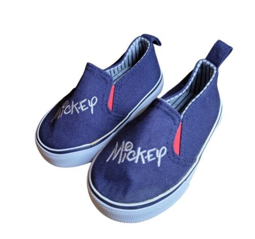 Disney Infant Mickey Mouse Signature Navy Canvas Slip On Toddler Shoes Size 4 - $12.00