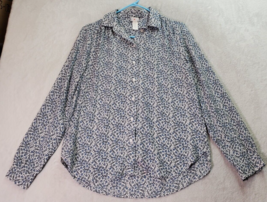 H&amp;M Shirt Women Size 4 Blue Floral 100% Polyester Long Sleeve Collar Button Down - £11.60 GBP