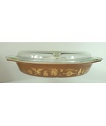 Pyrex Glass Brown &amp; Gold Early American Divided Casserole Dish w/ Lid 1.... - £15.19 GBP
