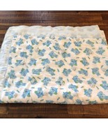 Vintage Baby Blanket Blue Bunnies Satin Trim Yarn Flowers Vtg - £63.86 GBP