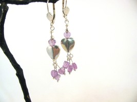 Sterling Silver Earrings with Amethyst and Sterling Heart Beads RKS564 - £27.53 GBP