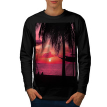 Romantic Sunset Tee Beach Palm Tree Men Long Sleeve T-shirt - £11.79 GBP