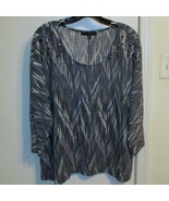 Women&#39;s Tunic 2XL Jeweled ADRIENNE VITTADINI Gray Blue White Long Sleeve - $242.68 MXN
