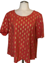 Chico&#39;s Women&#39;s Tee Shirt Coral with Metallic Gold Pineapples Size Large - €8,13 EUR