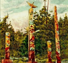 c1925 Totem Poles British Columbia Textured Embossed Postcard Unposted NMA Co - £15.94 GBP