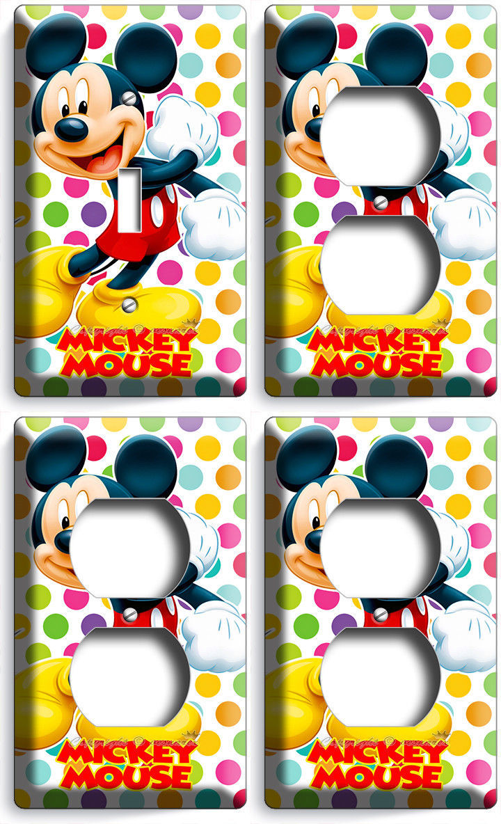 BABY MICKEY MOUSE POLKA DOT NURSERY LIGHT SWITCH 3 OUTLET PLATES BOYS GIRLS ROOM