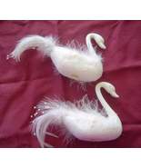  Vintage Flocked White Swans Ornaments  Set of 2 - £13.29 GBP