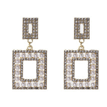 Pearl &amp; Cubic Zirconia 18K Gold-Plated Openwork Rectangle Drop Earrings - £11.18 GBP
