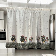 Vintage Handmade 2 Curtain Panels Floral Tea Pot Fruit Basket Polka Dot ... - $30.00