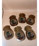Vintage Hawaii Coasters Set Wooden Cork Pineapple Shaped Drink Coasters - $19.51 CAD