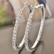 2Ct Round Cut Lab-Created Diamond Women&#39;s Hoop Earrings 14K White Gold P... - £97.91 GBP