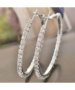 2Ct Round Cut Lab-Created Diamond Women&#39;s Hoop Earrings 14K White Gold P... - $180.14 CAD