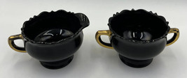 LE Smith Black Glass Sugar And Creamer Gold Handles READ - £17.57 GBP