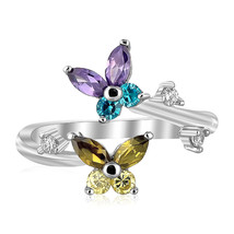 Sterling Silver Floral Butterfly Multi Color CZ Toe Ring, one size jewelry - £21.91 GBP