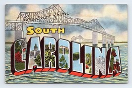 Large Letter Greetings From South Carolina SC UNP Linen Postcard N7 - £4.00 GBP