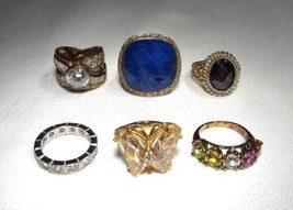 Vintage Sterling Silver Gold Vermeil Rings Lot of 6 Colored Glass Sz 5 C3401 - £97.31 GBP