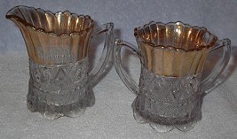 Eapg Pattern Press Glass Cream and Sugar Set Gold Flashing - £30.60 GBP