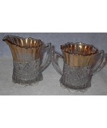 Eapg Pattern Press Glass Cream and Sugar Set Gold Flashing - $39.00