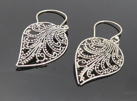 925 Sterling Silver - Vintage Open Wire Swirl Leaf Motif Dangle Earrings- EG3685 - £21.13 GBP