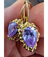 Vintage Gold Plated Silver Earings with Purple Sparkling Stone - £25.20 GBP