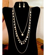 OOAK Reinvented CHAPS Triple Strand Draped goldtone necklace and Earrings - £19.75 GBP