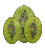 Vintage Textured Tempered Glass Trivets/Cutting Boards Set of 3 Green Fl... - $32.57 CAD