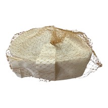 Vintage 1950s Valerie Modes Women’s Hat 22.5 Cream Straw Veil Bow 8” Prop - $31.00