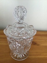 Hofbauer Byrdes Lead Crystal Lidded Candy Dish Triple Loop Handle Etched Vintage - £29.79 GBP