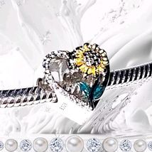 Sunflower Heart Charm For Bracelet, Sunflower Charm, Sterling Silver US ... - $294.73 MXN