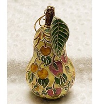 Vintage Cloisonne Enamel Brass Pear Ornament, Oriental Scene Design Deco... - $47.47