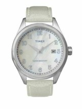 New Timex T2N409 White Leather White Mop Dial With Date Watch Msrp $265 - £63.94 GBP