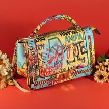 New Style Shoulder Bag Multi Graffiti Yellow/Blue - $651.16 MXN