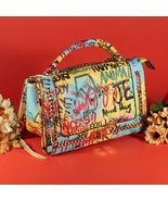 New Style Shoulder Bag Multi Graffiti Yellow/Blue - $651.66 MXN