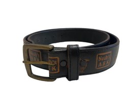 Noah&#39;s Ark Leather Belt Medium 34-36 Mens Vintage Black Brass ? Buckle - £44.18 GBP