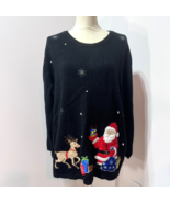 Christmas Sweater Size 3X Black Santa Reindeer Applique - $26.18