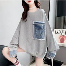 Casual Fashion Pullovers Women Denim Stitching Fake Two-piece Pullover Autumn 20 - £113.13 GBP