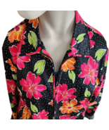 Laura Ashley Jacket Women&#39;s Size Large Floral Pink Black Cotton Zipper F... - $15.00