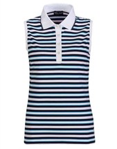 Golfino women&#39;s sea salt striped sleeveless polo in BLUE WHITE STRIPES - size 34 - $81.18