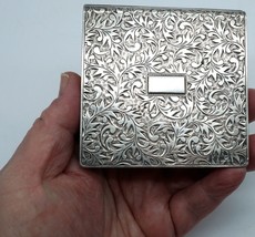 Antique 950 Sterling Silver Cigarette Case Heavily Engraved with Leaves ... - £211.33 GBP