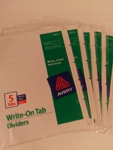 Avery 23075 5 Tab Eraseable Write-On Tab Dividers 1 Set Per Pack Lot Of 5 Packs - £14.17 GBP