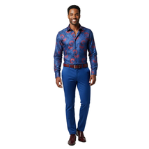 Men's JT MILANO by AVM Turkey Paisley Floral Shirt Slim Fit 6022-24 Navy/Wine image 3