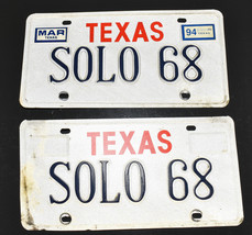 Vintage Personalized License Plates Texas SOLO68 Pair 1994 - £23.97 GBP