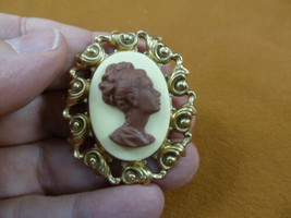 CA2-13 Rare African American LADY ivory + milk chocolate resin CAMEO Pin Pendant - £24.65 GBP