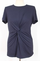 NWT Neiman Marcus M Navy Blue Knot Front Short Sleeve Stretch Jersey Top - £28.92 GBP